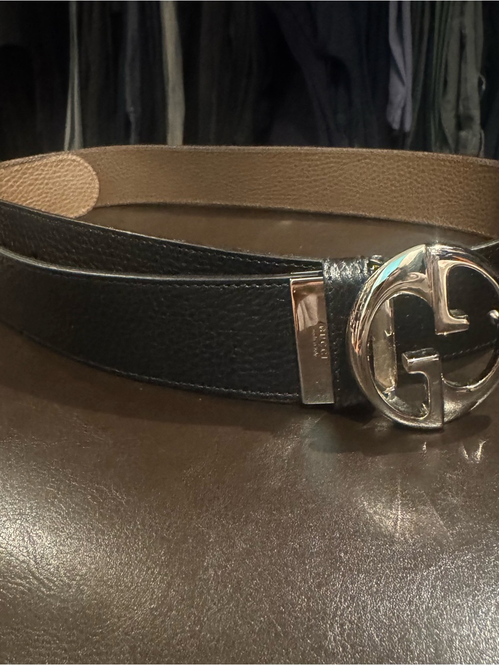 Gucci Black Leather Men's Belt with Silver Double G Buckle